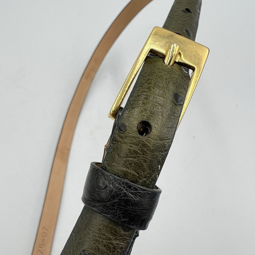 WCM New York Green Calfskin Leather Belt Gold Buckle Medium 36"‎ Ostrich Style